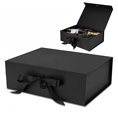 Masroo Luxury Magnetic Gift Box Black Large Gift Box with Ribbon Folding Gift Boxes for Presents With Lid Very Suitable for Festival Birthday Anniversary etc(Size 312210cm)