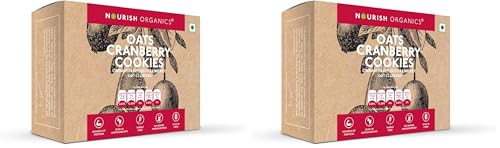 Image of Nourish Organics Oats Cranberry Cookies | Wholesome Cookies with Cranberries & Walnuts | Made with Oats, Coconut Jaggery & Seeds | High Fibre Snack | No Refined Sugar | 120g Pack (Pack of 2)