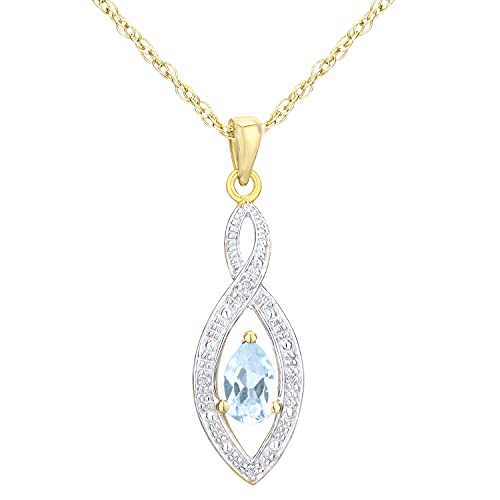Elegano 9ct Yellow Gold Necklace – 0.62ct Diamond Twist Blue Topaz Drop Pendant Women’s Necklace
