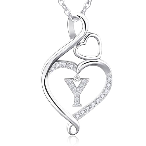 RIVIKO Infinity Heart Initial Necklace for Women,925 Sterling Silver Letter Pendant Personalized Jewelry,Name Necklace Graduation Birthday Mother's Day Gifts for Mom Women Wife Friend