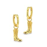 Tuscany Silver Pendientes de Aro de Mujer en Plata de Ley con Bota Cowboy y Baño de Oro