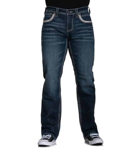 Affliction Men's Dark Wash Denim Jeans with Decorative Back Pockets, Straight Leg, Classic Fit2