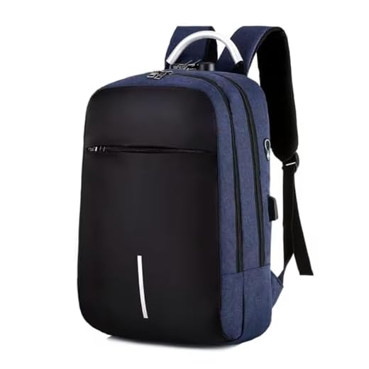 Mochila Notebook Reforçada Impermeável Executiva com Senha Segurança USB Alça Metal Design Slim Masculina e Feminina – Durabilidade Elegância Praticidade Diária em Viagens e Aventuras (AZUL E PRETA)