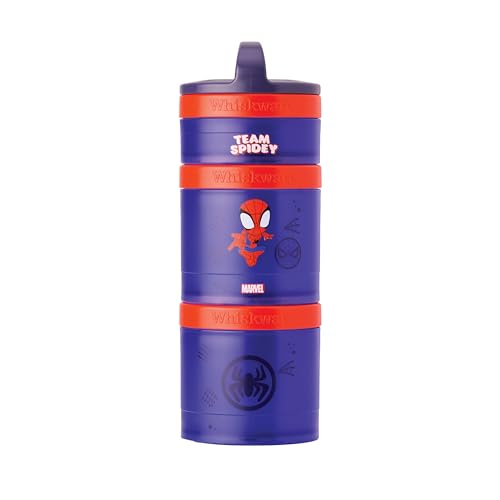 Image of Whiskware Spider-Man Team Spidey Stackable Snack Containers for Babies, Kids, and Toddlers, 3 Stackable Snack Cups for School or Travel, Cupholder Friendly, Peter Parker