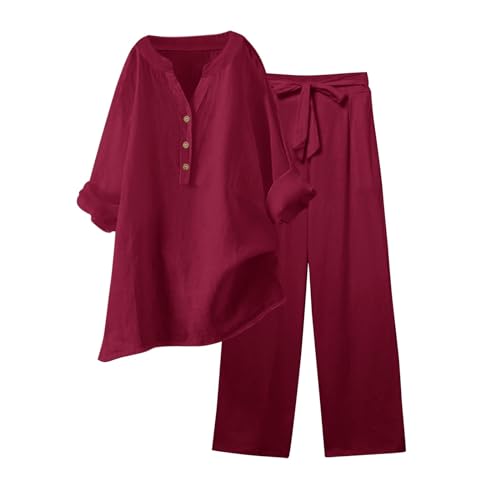 Tenue d'ete pour femme : ensemble baggy uni 2 pieces avec col en V