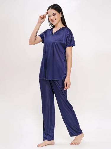 Image of Romaisa Women's Navy Blue Night Suit Set for Women - Stylish Pajama Set Sleepwear Lounge Wear Comfortable Nightwear