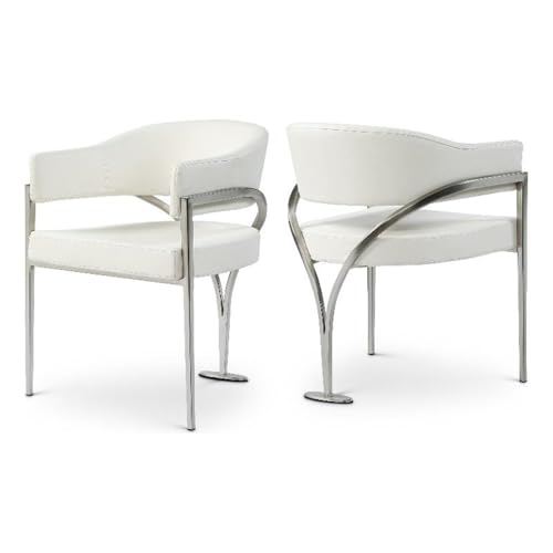 Meridian Furniture 554Cream-C Madelyn Collection Modern | Contemporary Vegan Leather Upholstered Dining Chair with Brushed Chrome Metal Frame, 23.5" W x 22" D x 30" H, Cream, Set of 2