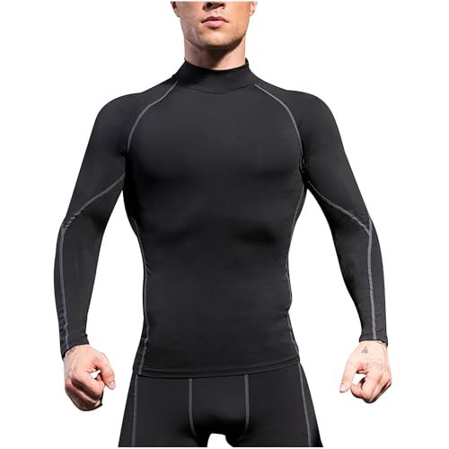 Cambkatl Men's Long Sleeve Compression Shirts, Mock Neck Athletic Workout T Shirt, Rash Guard Base Layer Undershirt Tops