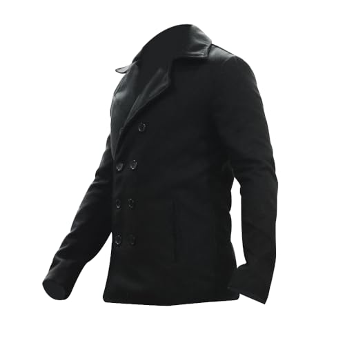 Mens Double Breasted Woolen Peacoat Black Classic Fashion Casual Slimfit Winter Warm Wool Short Coat3