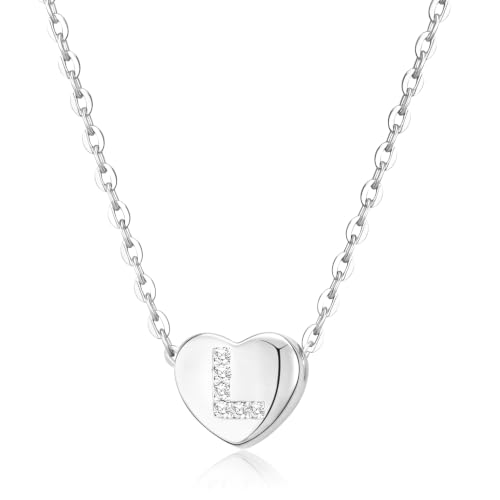 Image of Cheria Silver Initial Necklaces for Women, Sterling Silver Heart Letter Necklace Personalized Jewellery Birthday Gifts for Girls Sister, L