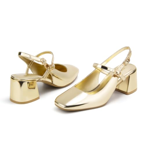 Image of AprCoco Womens Mary Jane Chunky Low Block Heels Pumps Square Toe Buckle Strap Wedding Party Dress Shoes