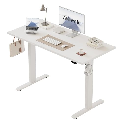 Agilestic Höhenverstellbarer Schreibtisch 110 x 60 cm, Stabiler Schreibtisch Höhenverstellbar Elektrisch mit Memory-Handsteuerung, Ergonomischer Steh-Sitz Tisch Computertisch, Weiß