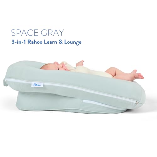 Image of Rahoo Baby: Learn & Lounge Baby Lounger Pillow for Newborn - Ergonomic Newborn Lounger Pillow for Infants - Portable & Machine Washable Infant Lounger Pillow - Anti Reflux Baby Lounger - Space Gray