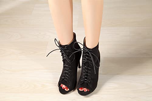 GATUXUS Women Platform Open Toe Lace Up High Heel Boots Ankle Booties Pump Shoes3