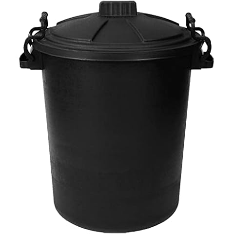 HomeXpress 85L Large Black Plastic Dustbin with Clip On Locking Lid Heavy Duty Garden Storage Unit Bin - for Rubbish Waste Animal Feed etc. (85 Litre) Cover