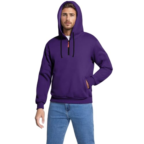 Ymosrh Men's Sweatshirts Hoodies, Solid Color Long Sleeve Quarter Zip Athletic Sport Hooded Sweatshirt Pullover, S-2XL2