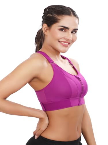 Image of Bella Voste Women Polyester Spandex High Impact Front Zip Sports Bra Fitness Criss Cross Back Crop Tops Tank Gym Yoga Workout, Size: M-5XL