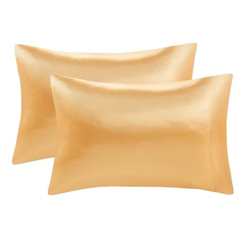 Image of Madison Park Essentials Satin Pillowcase Set of 2, Silky, King Gold