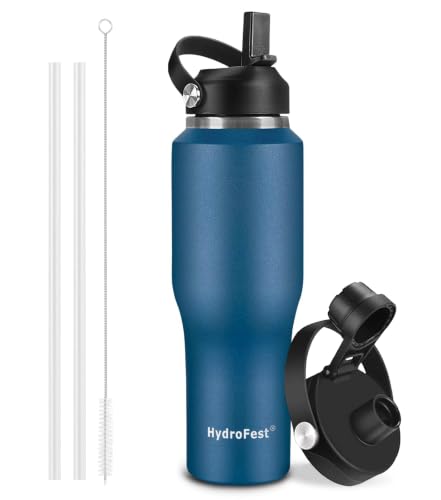 Image of 40oz Water Bottles Insulated with Straw,Leak Proof Water Bottles Fit in Car Cup Holder，Mens Water Bottle Stainless Steel for Gym,Hiking,Travel,Bpa free,Navy Blue