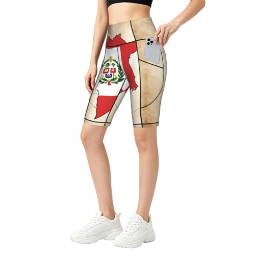 Short sport taille haute mi-cuisse imprimé Pérou avec poches