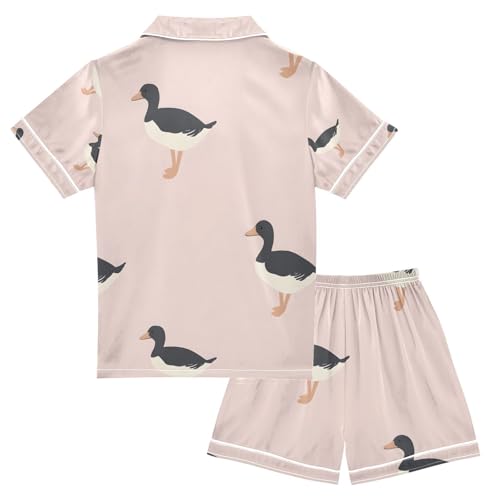 senya Cartoon Duck B Satin Summer Pajama Sets Silk Short Sleeve Button Down Sleepwear2