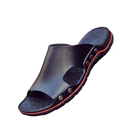 Mens Slide Sandals Open Toe Fixed Strap Outdoor Beach Leather Non-slip Outdoor Slide Sandal