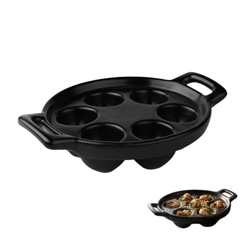 Cabilock Ceramic French Escargot Plate Dish with 6 Holes and Handles Oyster Serving Pan Mushroom Snail Baking Platter Seafood Barbecue Dish