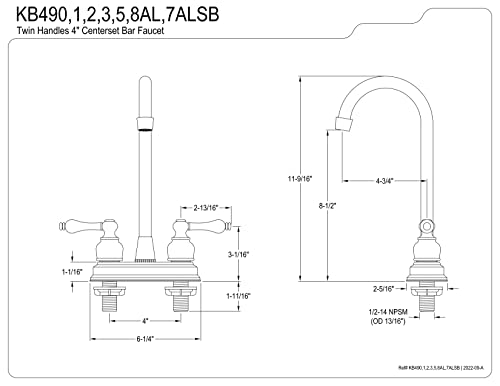 Kingston Brass KB495AL Victorian High-Arch Bar Faucet, 4-3/4", Oil Rubbed Bronze - image 2