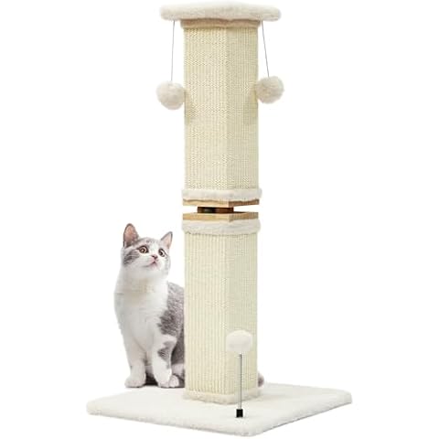 OTOB Cat Scratching Post 33 Inch, Nature Sisal Scratching Posts for Indoor Cats Adults Kitten, 6-in-1 Interactive Turntable Cat Scratch Post Protect Your Furniture, Large Cat Scratcher, Beige Cover