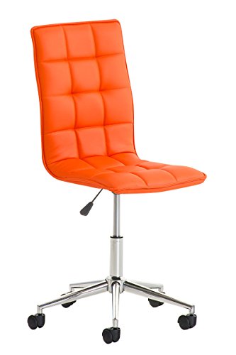 CLP Arbeitshocker Peking Mit Kunstlederbezug | Schreibtischstuhl Mit Laufrollen | Höhenverstellbarer Drehstuhl | Farbe orange