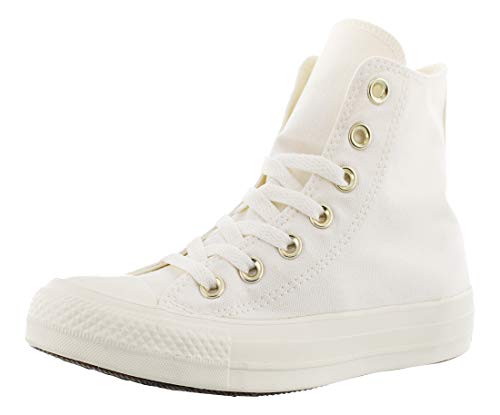 Converse Womens All Star Canvas Canvas Hight Top Lace Up, Egret/Gold, Size 9.0