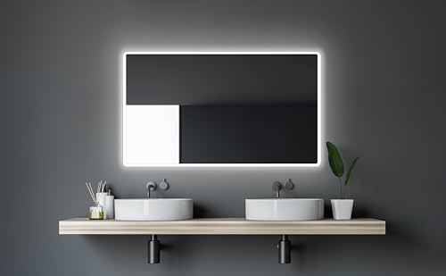 Talos Moon Badspiegel mit Beleuchtung 120x70 cm - Badezimmerspiegel mit Beleuchtung - feuchtwassergeeignet durch Aluminiumrahmen - Licht-Farbe Neutralweiß