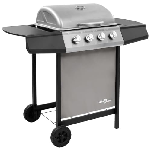 vidaXL Barbacoa de Gas con 4 Fogones Quemador Parrilla Asador Cocinar Camping Senderismo Picnics Jardín Patio Exterior Aire Libre Terraza Negro y Plateado