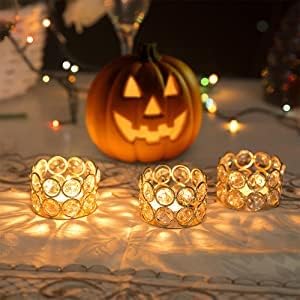 Image of Easyera Beautiful Lotus Tealight Holder Candle Stand Metal Home Decoration Festival Occasions Diwali (Not Include Glass Candle) Golden Pack (Pack of 12 (Golden) Crystal Candle Holder Tealight)
