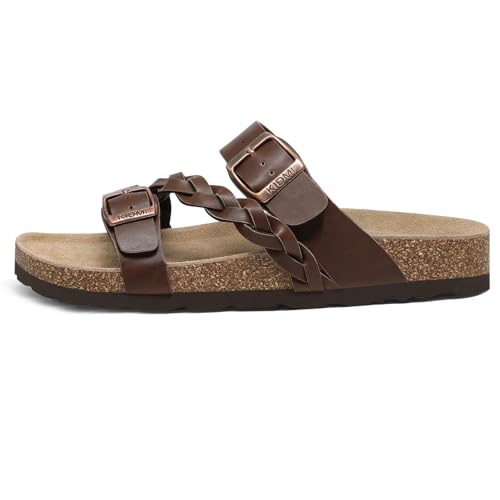 Image of KIDMI Women's Cork Footbed Sandals with Arch Support Comfortable Slip-On Slide Sandals With Adjustable Buckle for Summer
