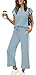 XIEERDUO Summer Outfits for Women Crew Neck Cap Sleeve Tops Wide Leg Panst 2 Piece Sets for Women Travel Airport Outfits Light Blue S