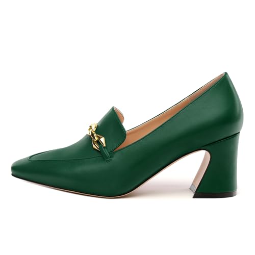 Womens Chunky Block High Heel, Square Toe Closed Pumps Slip-on Loafers Shoes Dress Party Office Basic Classic Shoes 2.5IN2