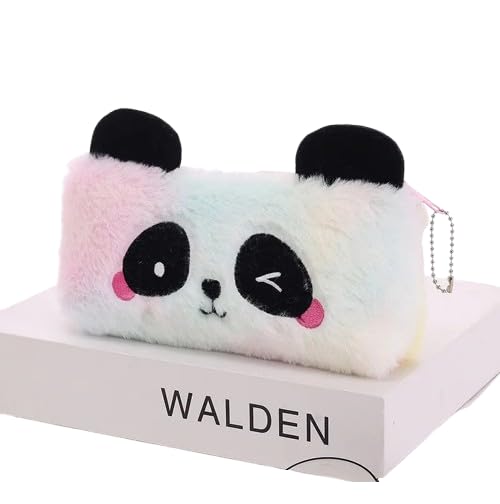 Image of Rainbow Fur Pencil Pouch for Girls With Zipper - Cute Cosmetic and Coin Case for School Kids /Office (Size 10x20 CM) (Multi)