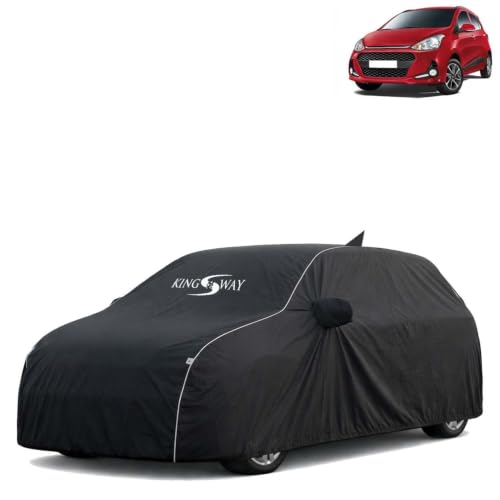 Image of KINGSWAY Super Waterproof Car Cover Only with Hyundai Grand I10 (Year 2017 to 2019 - All Model) | Mirror and Antenna Pockets | All Weather Car Body Cover with Silver Piping | Black