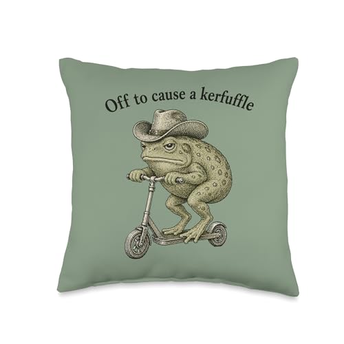 Off to Cause a Kerfuffle Humor Sarcastic Funny Frog Throw Pillow