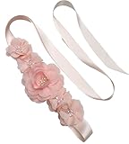 Pearl Sash for Flower Girl Dress Bridal Wedding Bridesmaid Dress Sash Belt Floral Sash Belt for Women (Blush)