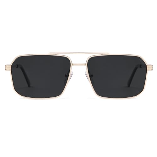 Image of SOJOS Retro Polarized Square Sunglasses for Women Men Vintage Large Double Bridge UV Protection Metal Sun Glasses SJ1246