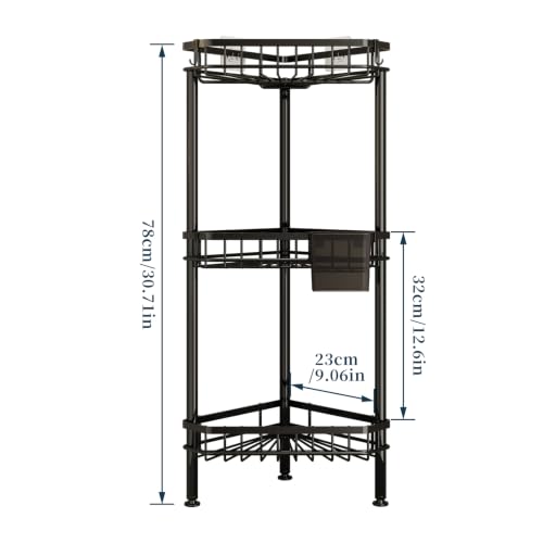 Consumest-Corner-Shower-Caddy-Stand-Rustproof-Bathroom-OrganizerStorage-3-Tier-Shower-Shelves-for-Inside-Shower-Stainless-Steel-Corner-Shelf-with-Soap-Holder-4-Hooks-Brush-Holder-Black