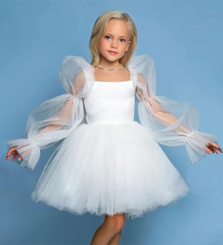 Long Sleeveles Flower Girl Dress A Line Short Pageant Dress Tulle Princess First Communion Dress for Girls RWW212
