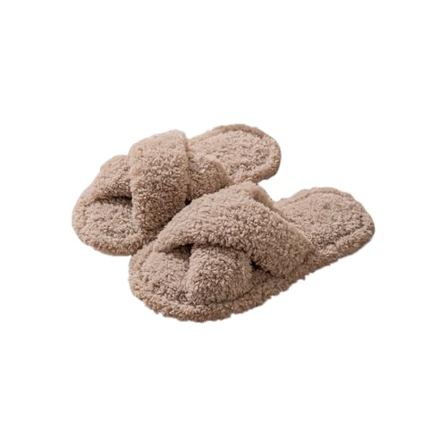 Fuzzy Cute Cross Open Toe Fluffy Warm Slippers Comfy Autumn Winter Slippers, Cozy Plush Winter Indoor Outdoor