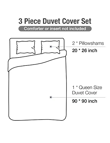 Image of Lekesky Reversible Duvet Cover Queen Size, Navy Blue Branch Comforter Cover Queen 3pcs Microfiber Botanical Bedding Set with Zipper Closure Corner Ties