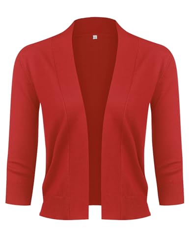 Image of URRU Women's Classic 3 /4 Sleeve Open Front Cropped Cardigan Sweater Lightweight Knit Short Shrugs