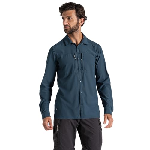 Craghoppers Mens Insect Shield Long Sleeve Pro Shirt V for Travel, Hiking and Outdoors, Blue Stone, Large