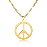 BMMYE Gold/Stainless Steel Hippie Peace Sign Necklace for Men 1960s 1970s Party Dressing Accessories