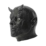 Scary Devil Mask Demon Mask Realistic Black Horror Minotaur Latex Halloween Costumes for Men